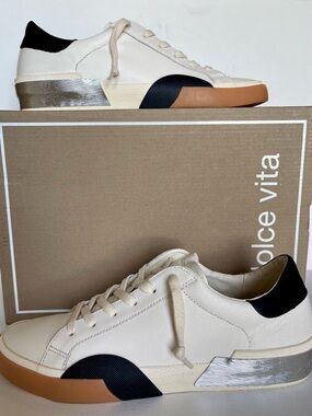 LIKE NEW DOLCE VITA ZINA WHITE LEATHER COURT SNEAKER WOMENS SIZE 8.5